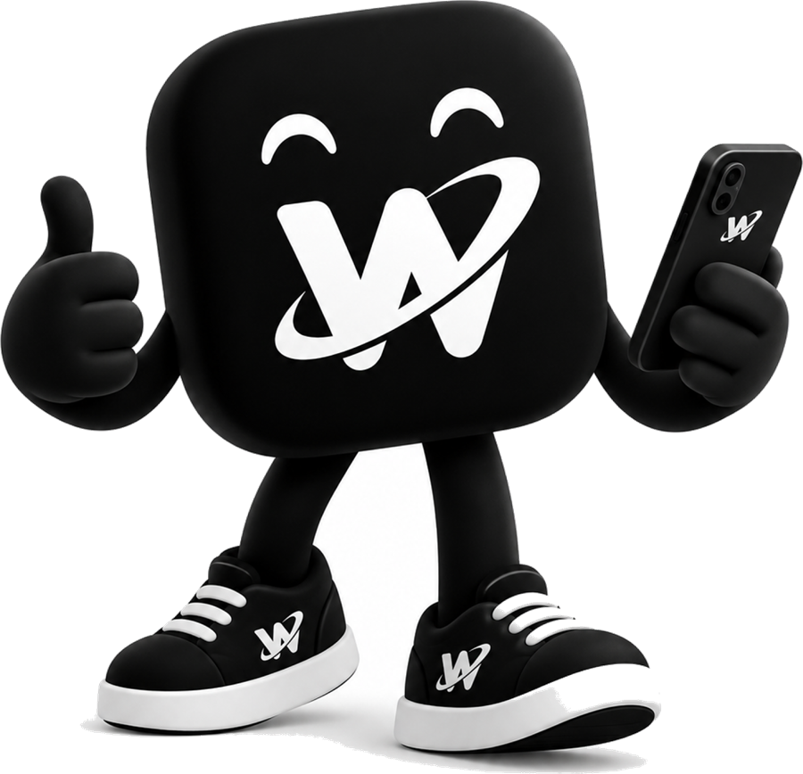 The Wapphub mascot giving a thumbs up while holding a phone
